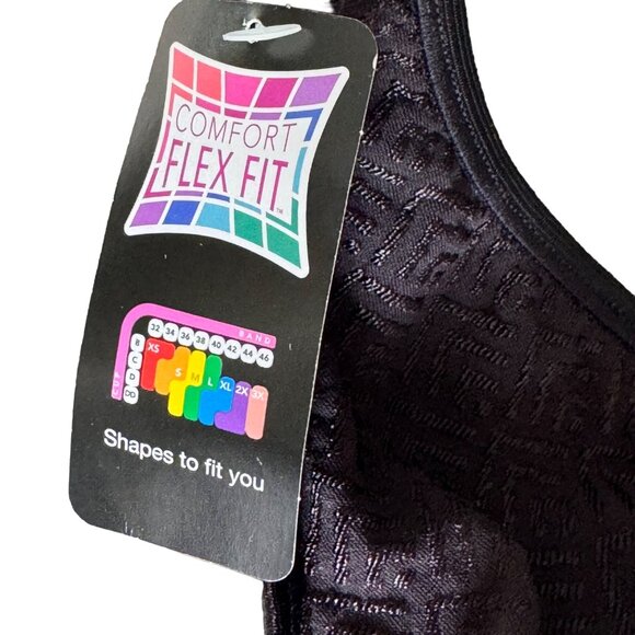 Bali Cool Comfort Black Retro Wirefree Bra Medium Stretch Fabric Comfort Flex Fi - Picture 8 of 10